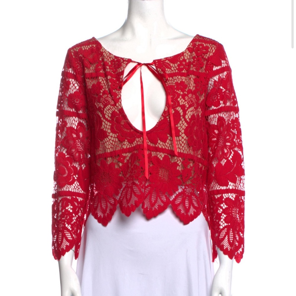 For Love and Lemons red keyhole tie lace top